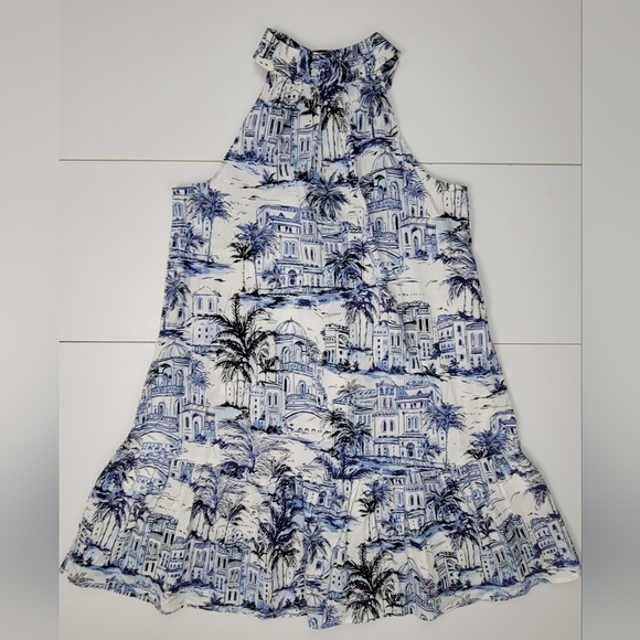 Calypso St. Barth Blue and White Sleeveless Halter Type Dress Small Pockets NWOT - Picture 1 of 11